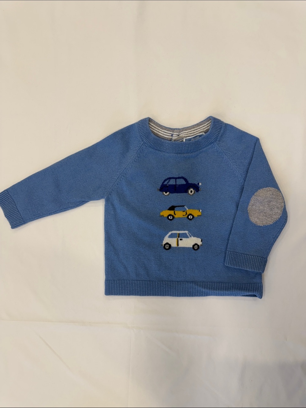 Jacadi Blue Knit Sweater with Car Motif